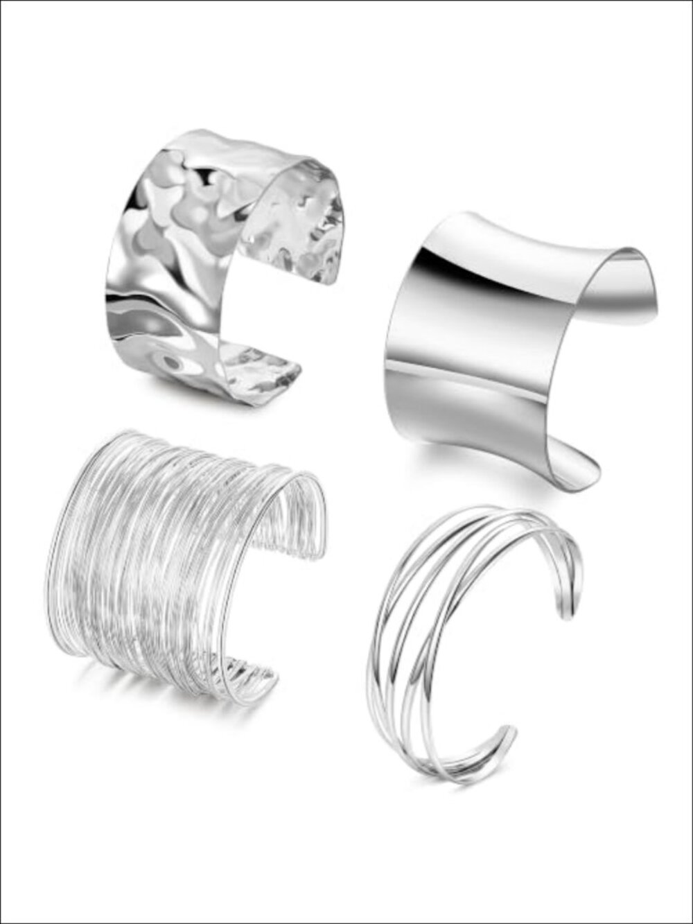 Chunky Cuff Bracelets for Women Open Wide Bangle 4 Piece Set Adjustable